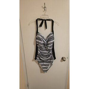 Dolfin One Piece Swimsuit Black White Womens Plus Size 22 NWT Halter